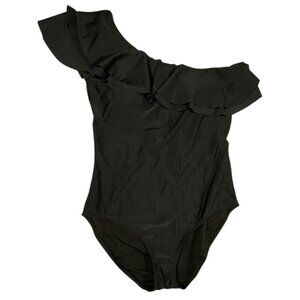 Hilor Black One Shoulder Ruffled One-Piece Swimsuit SIZE-14
